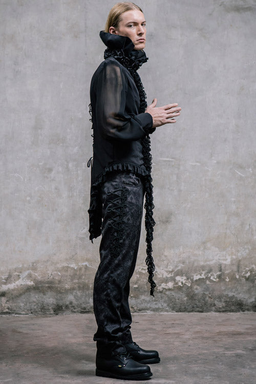 Jacquard Trousers with Side Disc Accents and Back Lacing