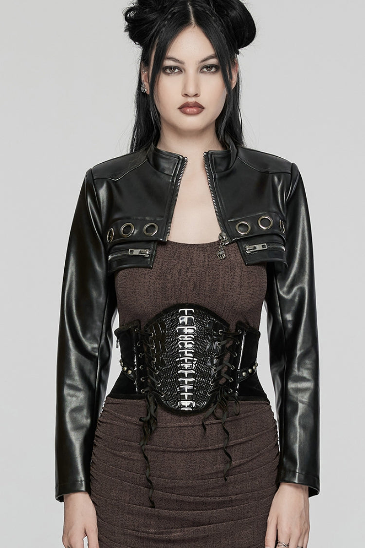Lace-Up Skeleton Motif Underbust Corset for Women