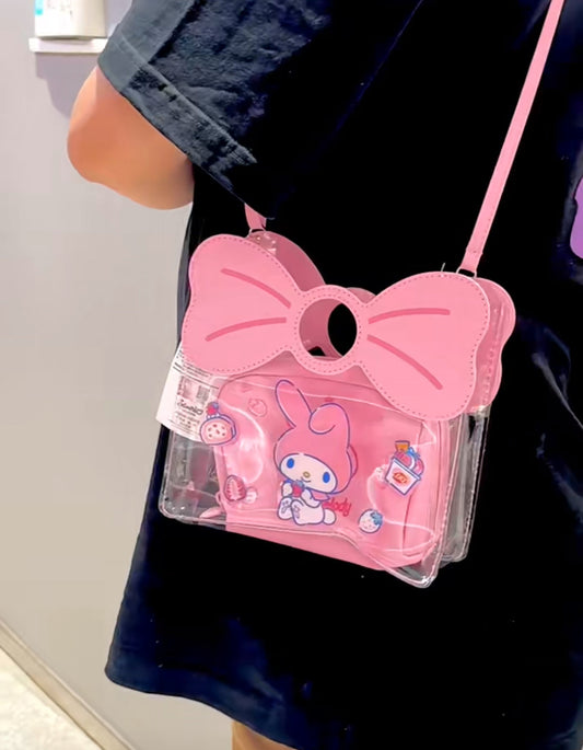 Sac à bandoulière transparent Melo Bow rose