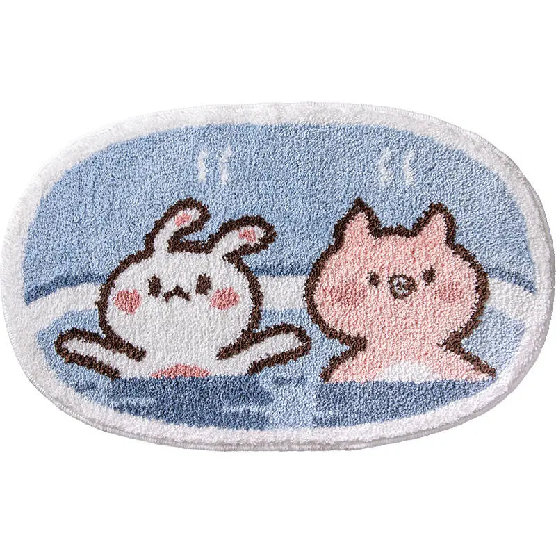 Sweet bunny friends fluffy floor mat - bathmat - bedside mat - bunnies - floor