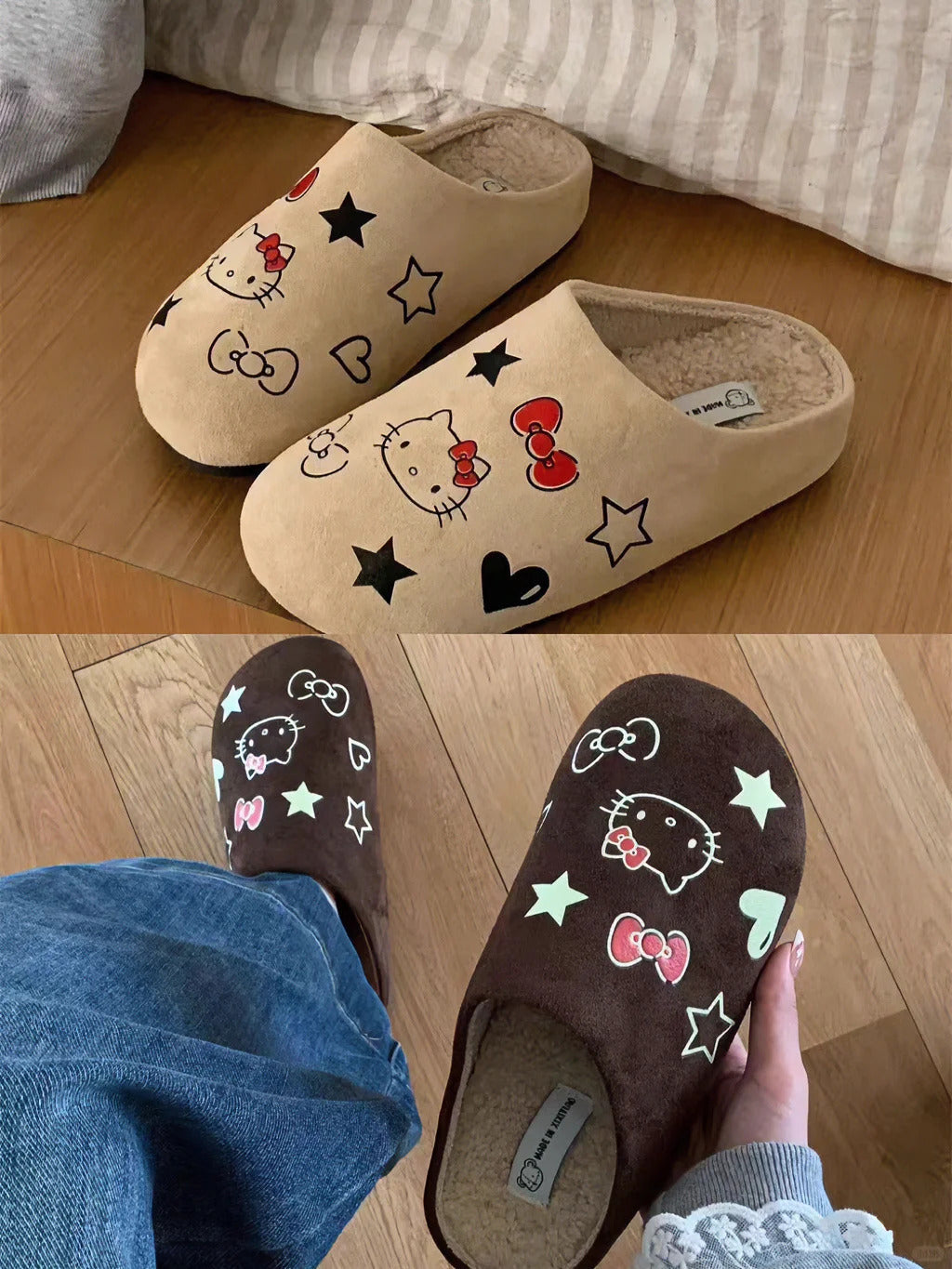 Clogs Slippers Suede Warm Hellokitty Fuzzy