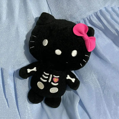 Porte-clés en peluche squelette de chat noir