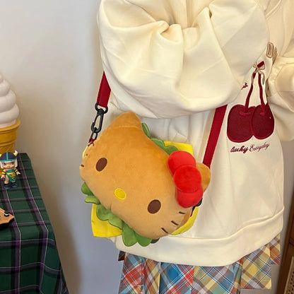 Sac à bandoulière en peluche amusant Kitty Hamburger KI529