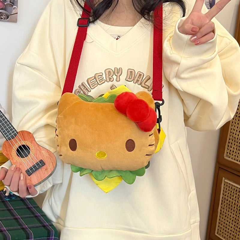 Sac à bandoulière en peluche amusant Kitty Hamburger KI529