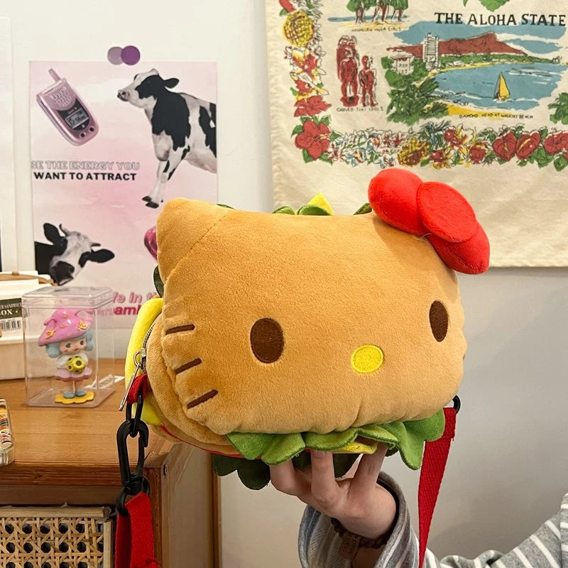 Sac à bandoulière en peluche amusant Kitty Hamburger KI529