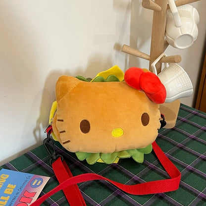 Sac à bandoulière en peluche amusant Kitty Hamburger KI529