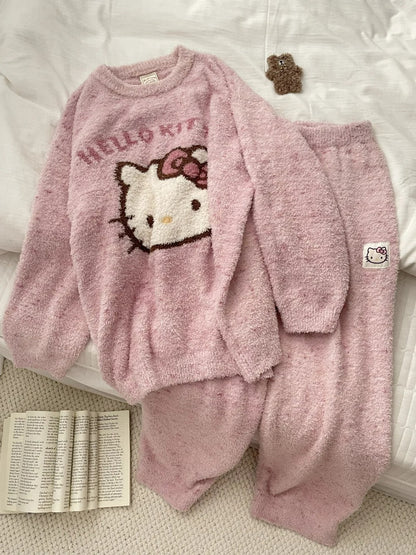 Rosa, weiches, flauschiges Kätzchen-Pyjama-Set SK559