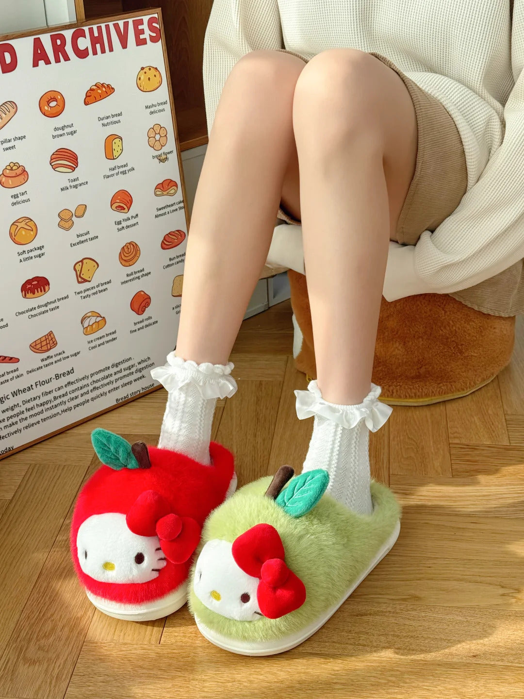 Kitty Fluffy Indoor Apple Hello Slippers Home Shoes