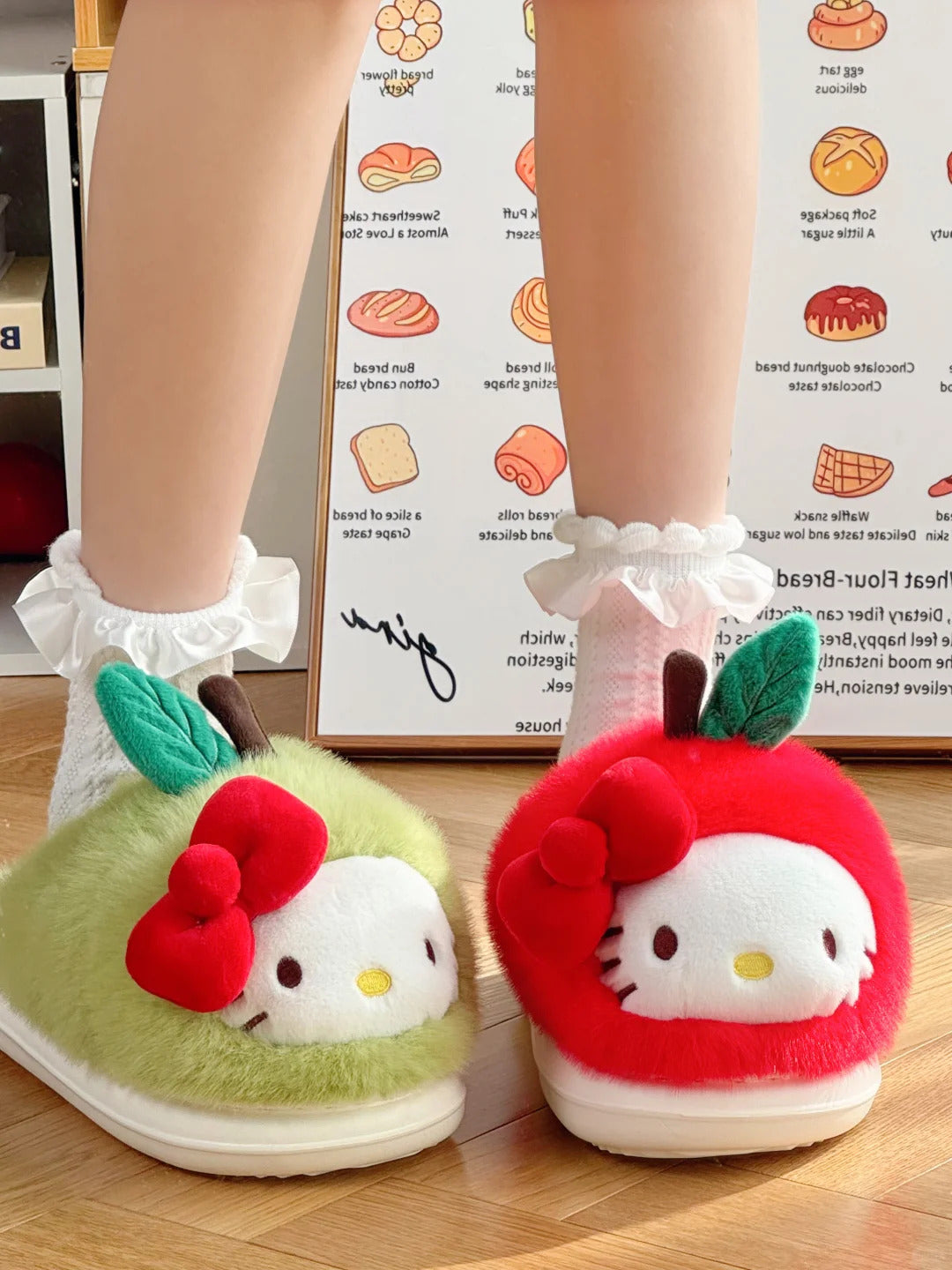 Kitty Fluffy Indoor Apple Hello Slippers Home Shoes