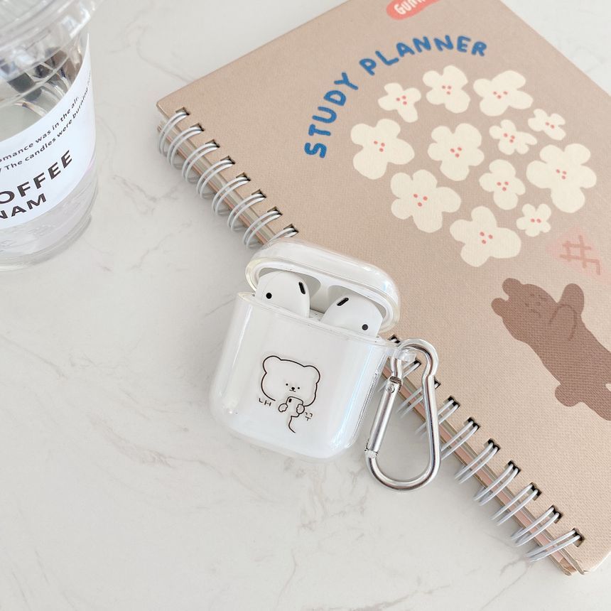 Bear Print Transparent AirPods Earphone Case Skin