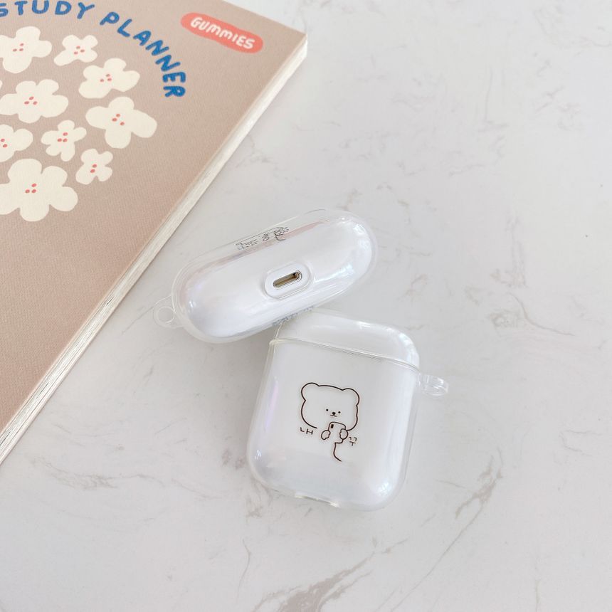 Bear Print Transparent AirPods Earphone Case Skin