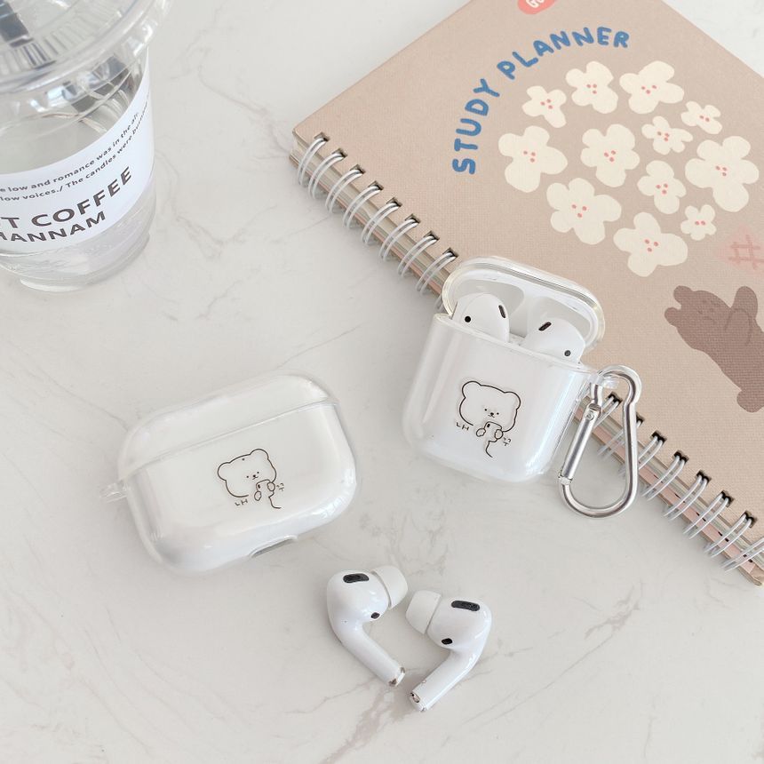 Bear Print Transparent AirPods Earphone Case Skin