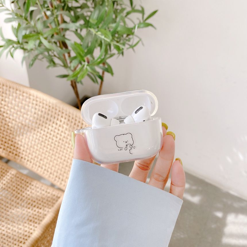 Bear Print Transparent AirPods Earphone Case Skin