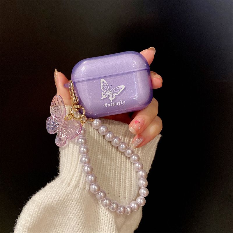 Butterfly Charm Faux Crystal Strap AirPods / Pro Earphone Case Skin