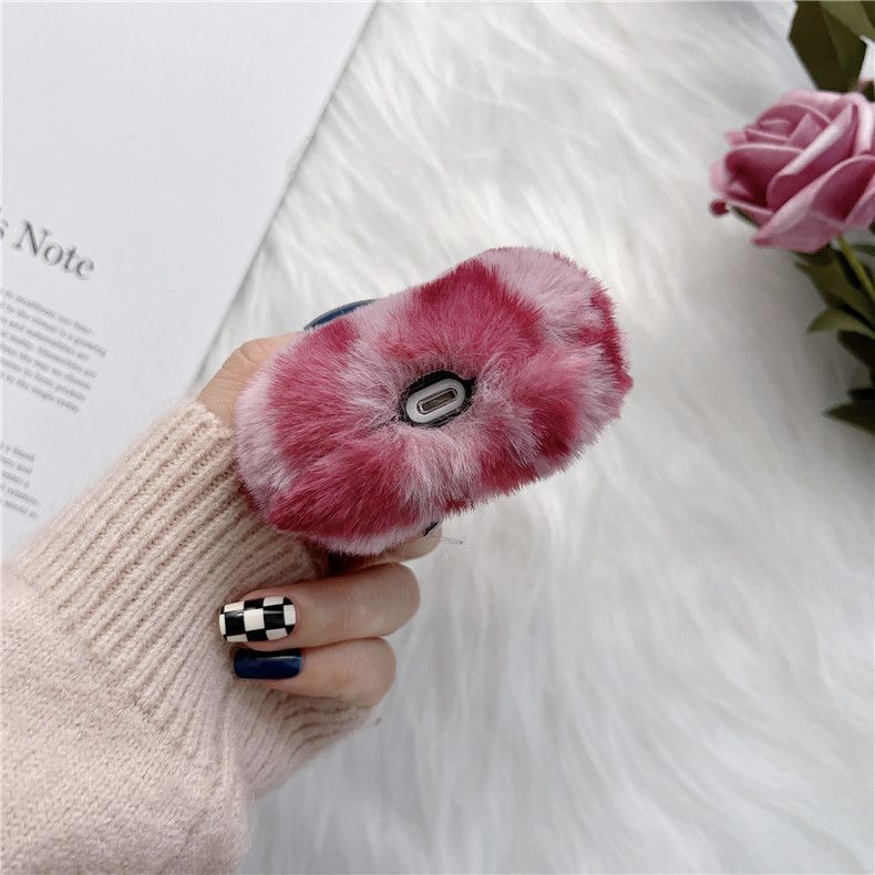 Chenille Leopard Print Rabbit Ear Airpods Earphone Case Cover