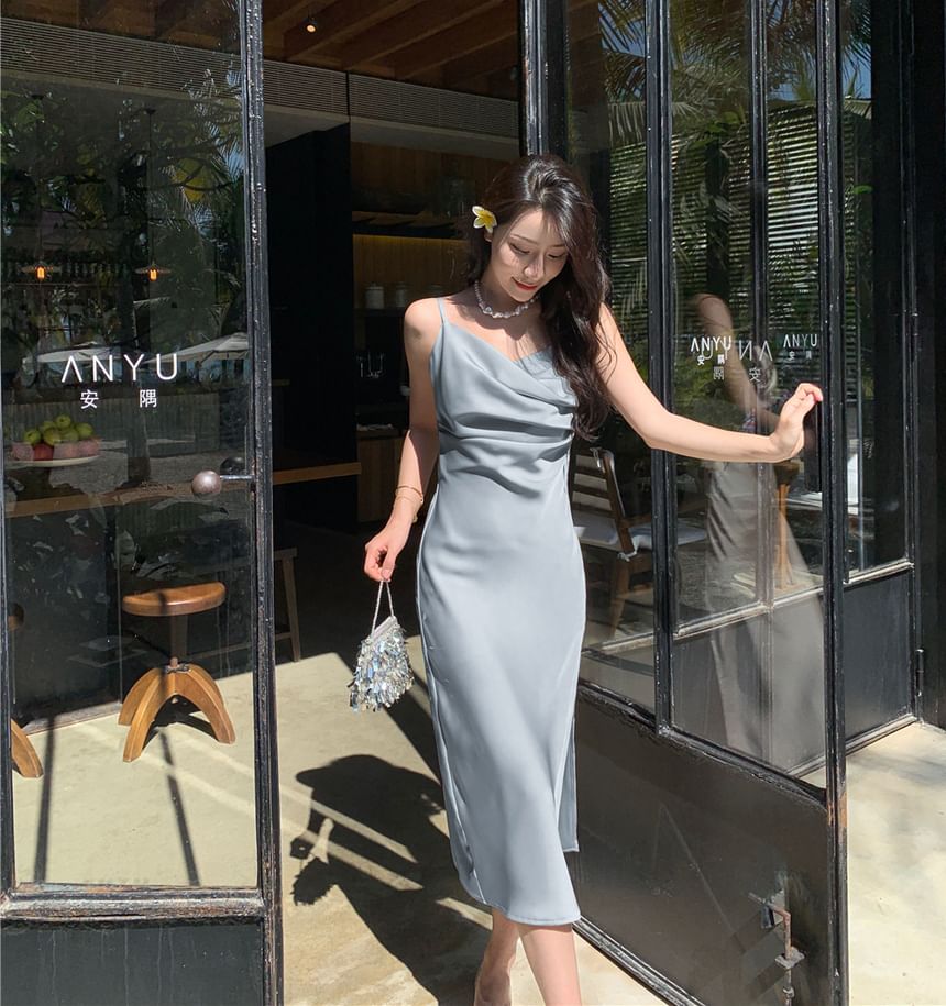 Thin Strap Slit Midi Bodycon Dress