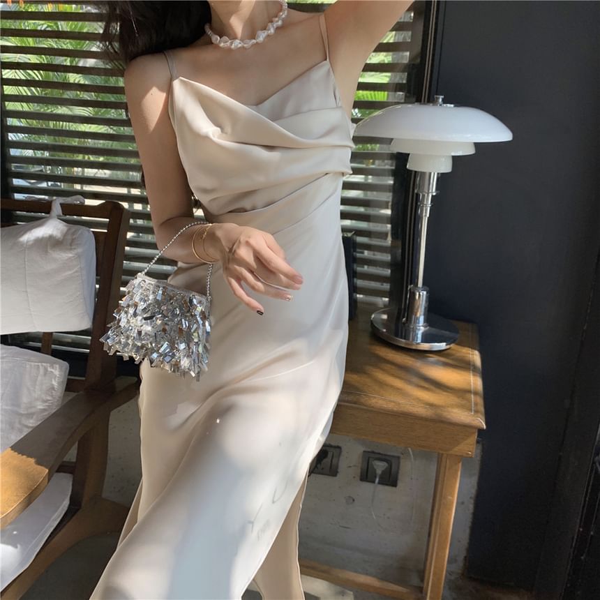 Thin Strap Slit Midi Bodycon Dress