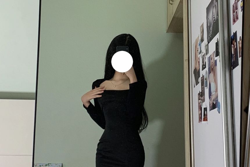 Thin Strap Solid Side-Slit Long Fitted Dress