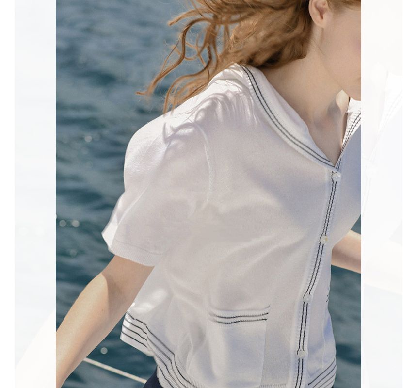 Striped Sailor Collar Short-Sleeve Knit Top