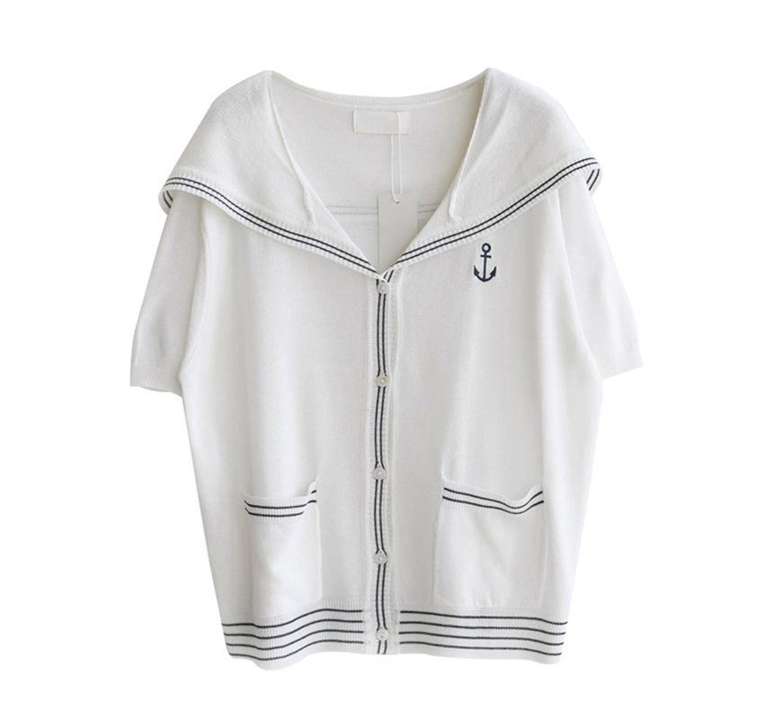Striped Sailor Collar Short-Sleeve Knit Top
