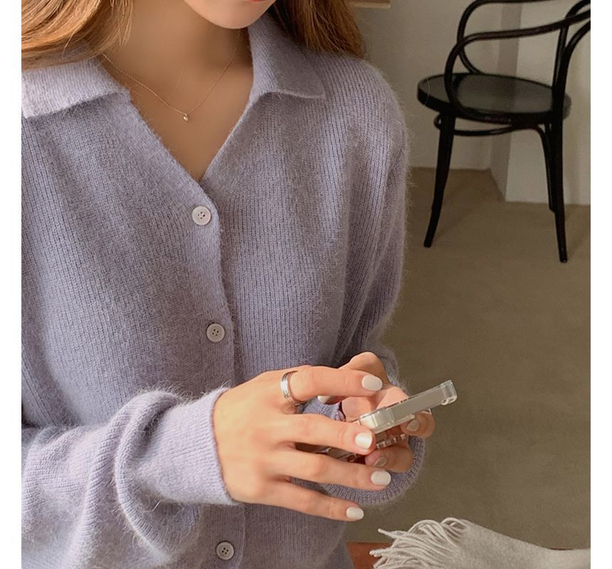 Solid Collared Knit Jacket