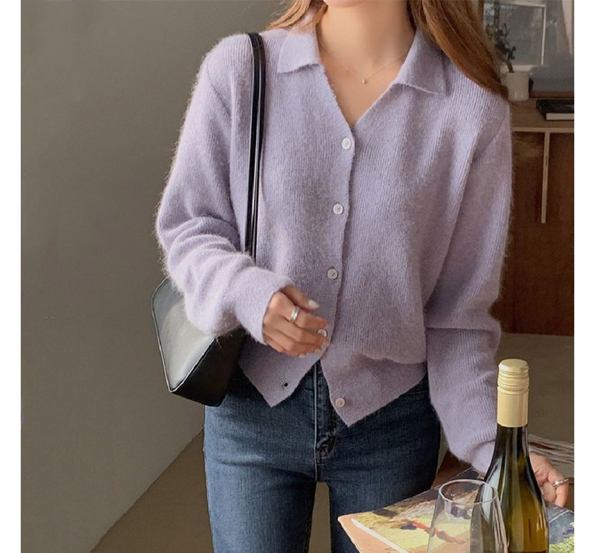 Solid Collared Knit Jacket