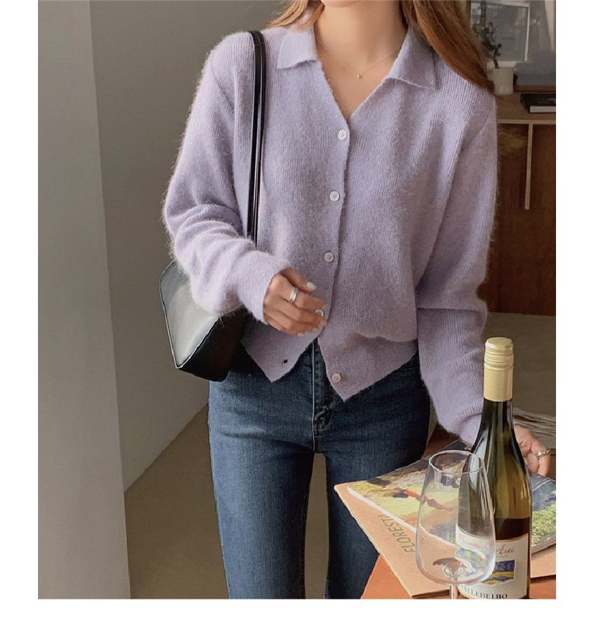 Solid Collared Knit Jacket