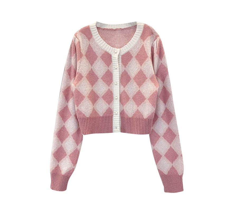 Argyle Cropped Crewneck Sweater