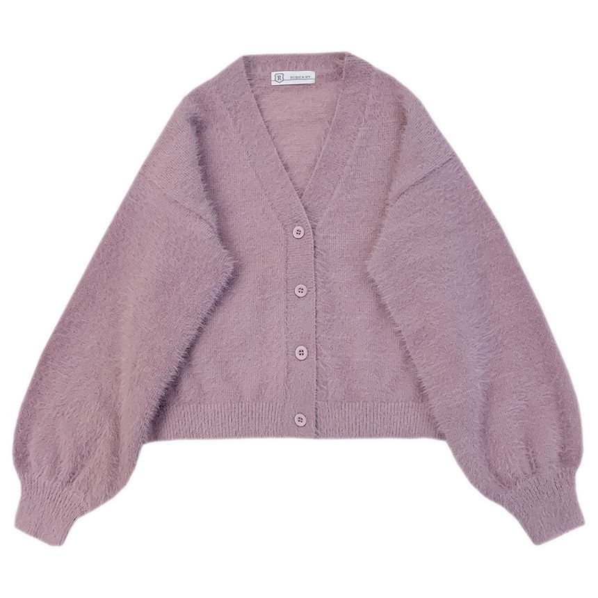 Fluffy Button-Front Solid Cardigan