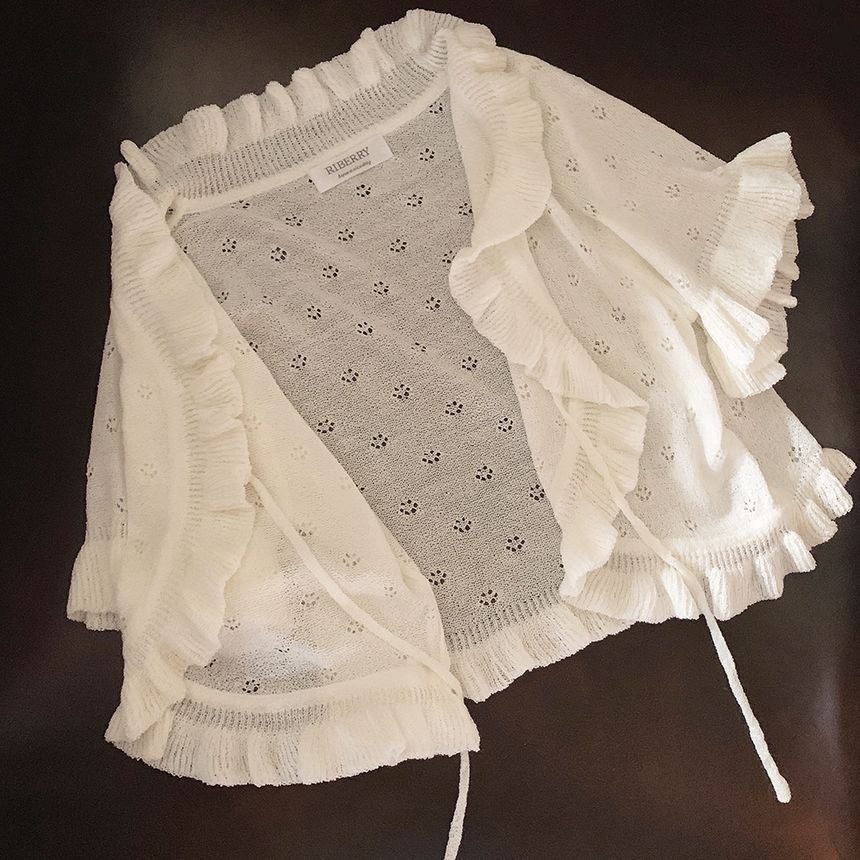 Frill Trim Open Front Cropped Knit