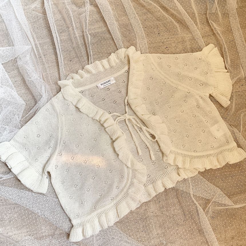 Frill Trim Open Front Cropped Knit