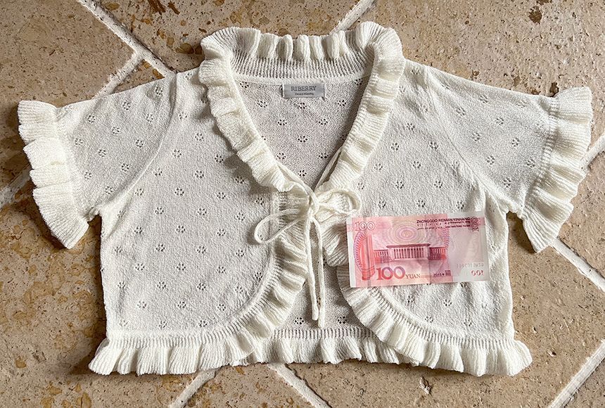 Frill Trim Open Front Cropped Knit