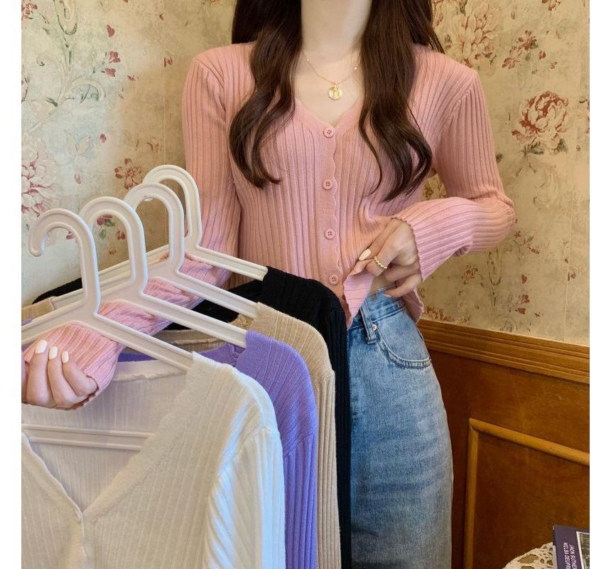 V-Neck Ribbed Knit Cardigan