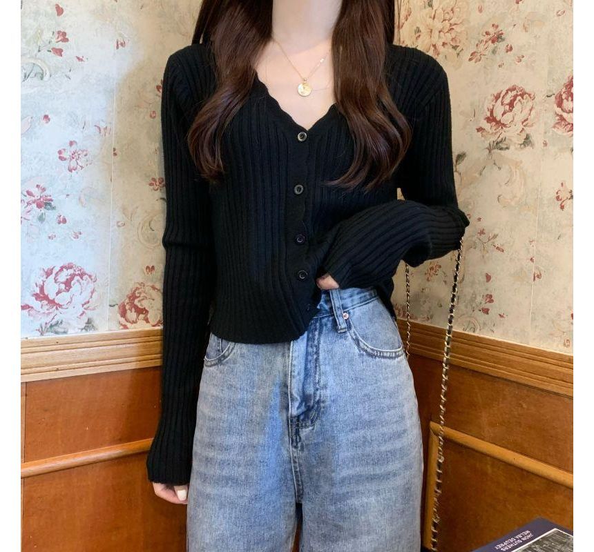 V-Neck Ribbed Knit Cardigan