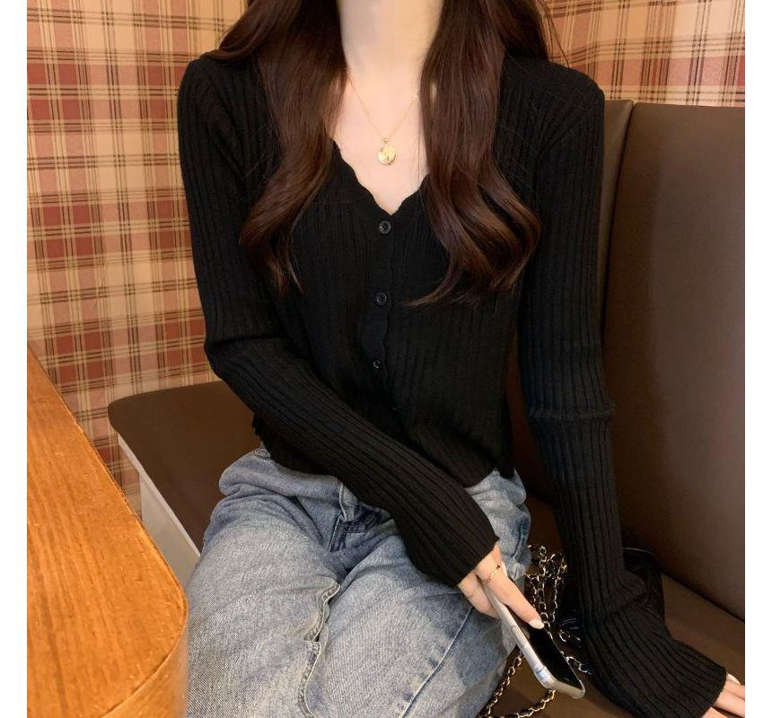 V-Neck Ribbed Knit Cardigan