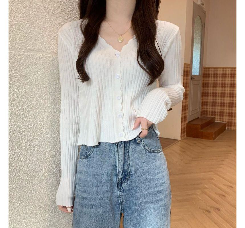 V-Neck Ribbed Knit Cardigan