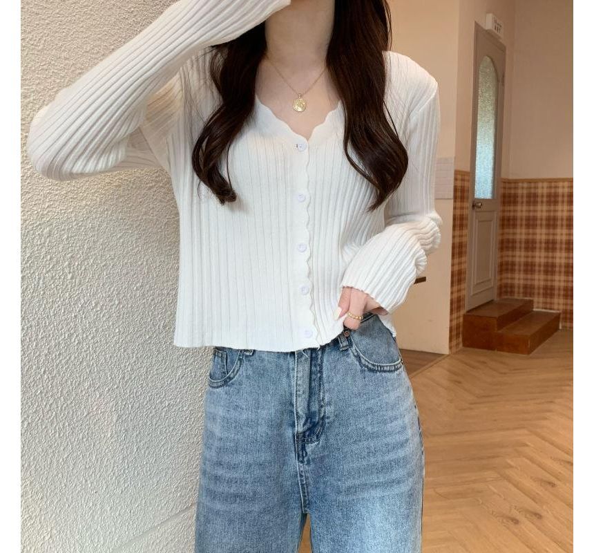 V-Neck Ribbed Knit Cardigan