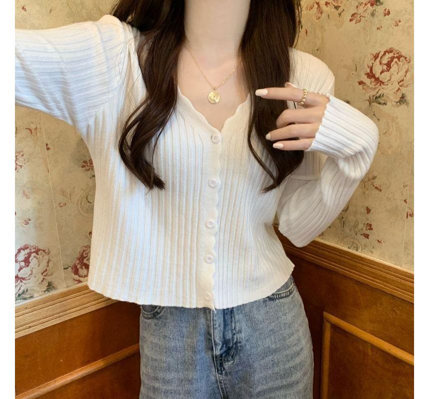 V-Neck Ribbed Knit Cardigan