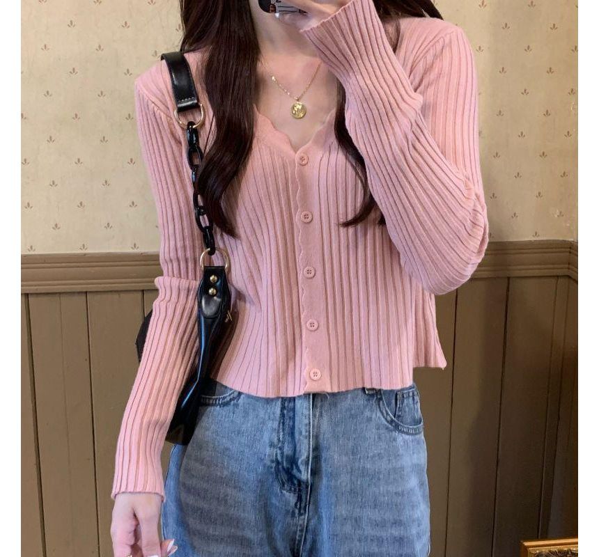 V-Neck Ribbed Knit Cardigan
