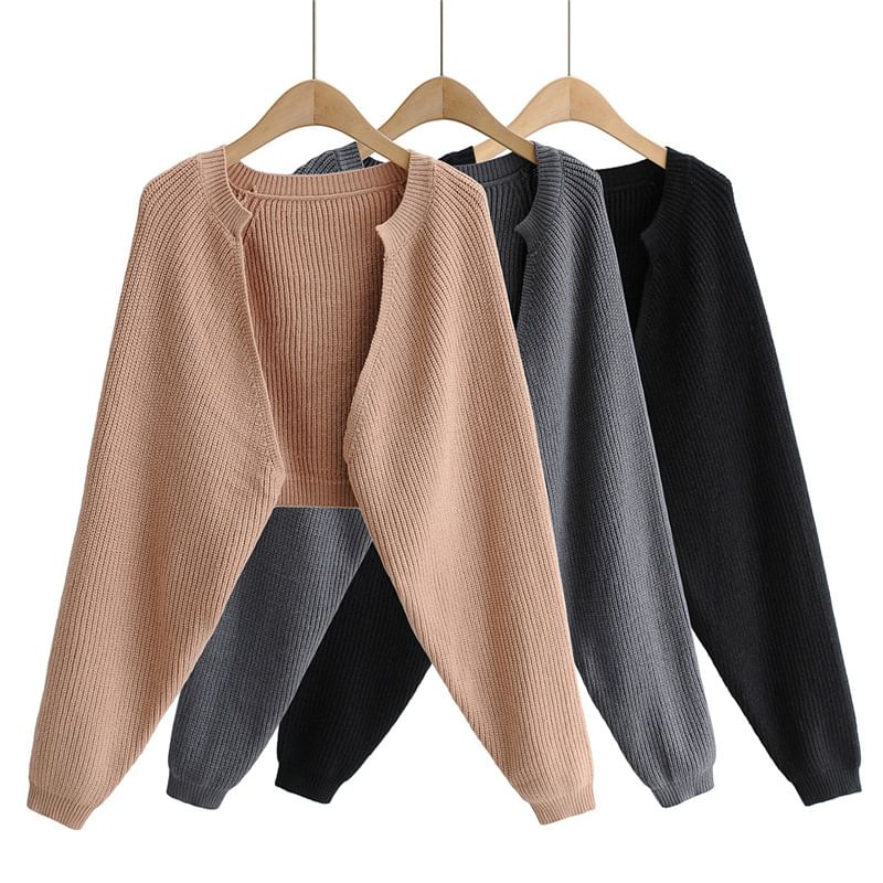 Solid Ribbed Open Front Sweater