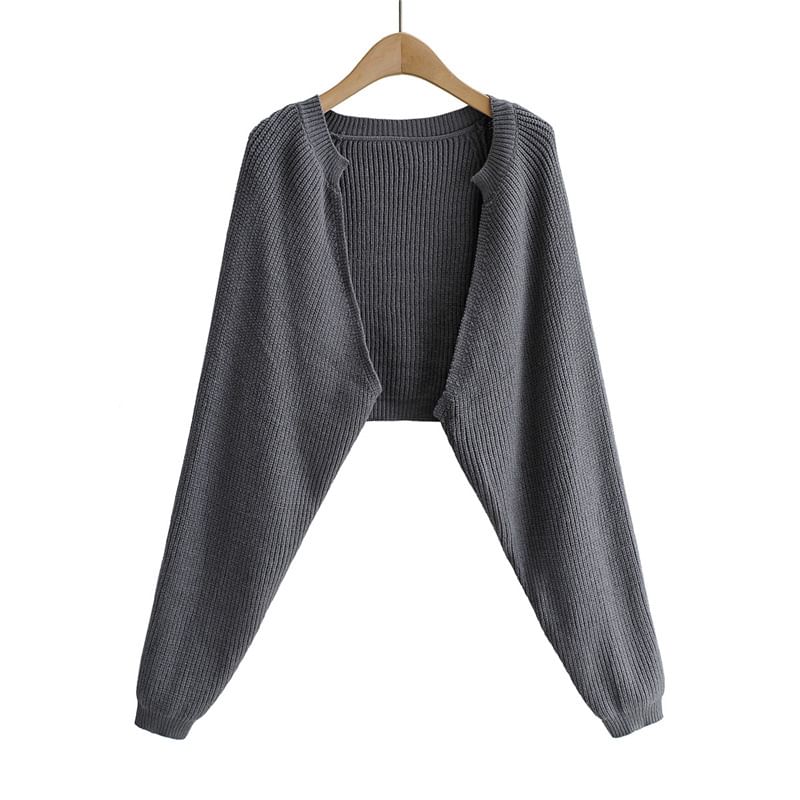 Solid Ribbed Open Front Sweater