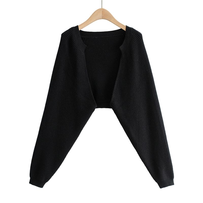 Solid Ribbed Open Front Sweater