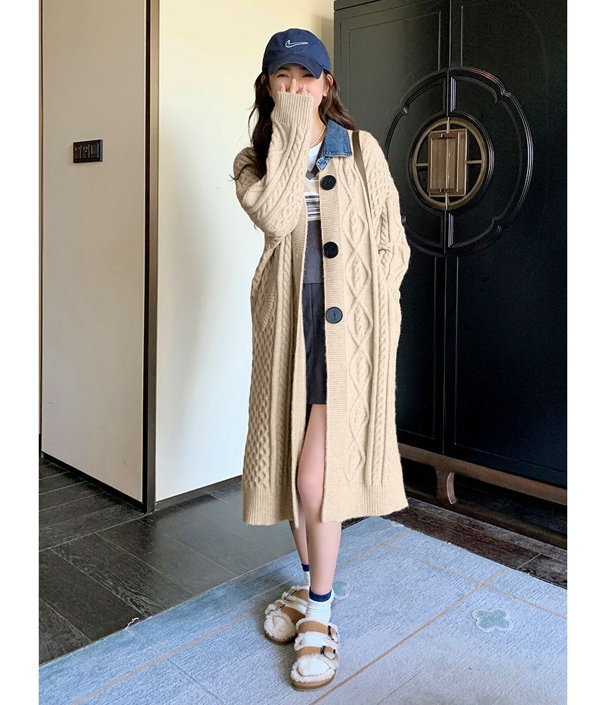 Denim-Collar Knit Jacket Cardigan