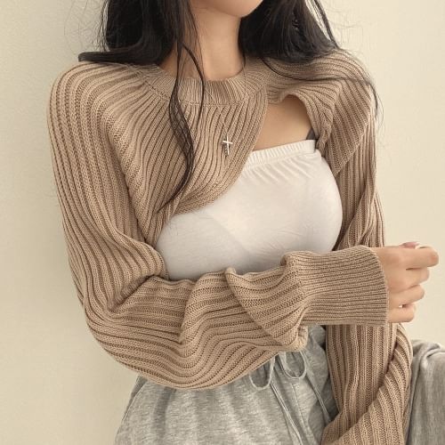 Asymmetrical Round Neck Knit Shrug