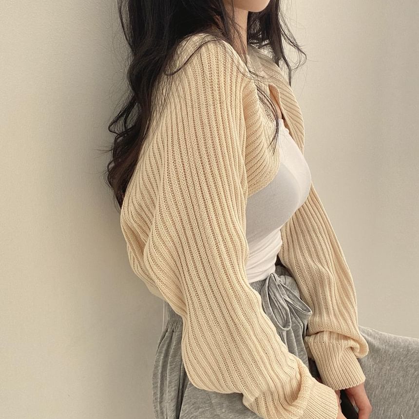 Asymmetrical Round Neck Knit Shrug