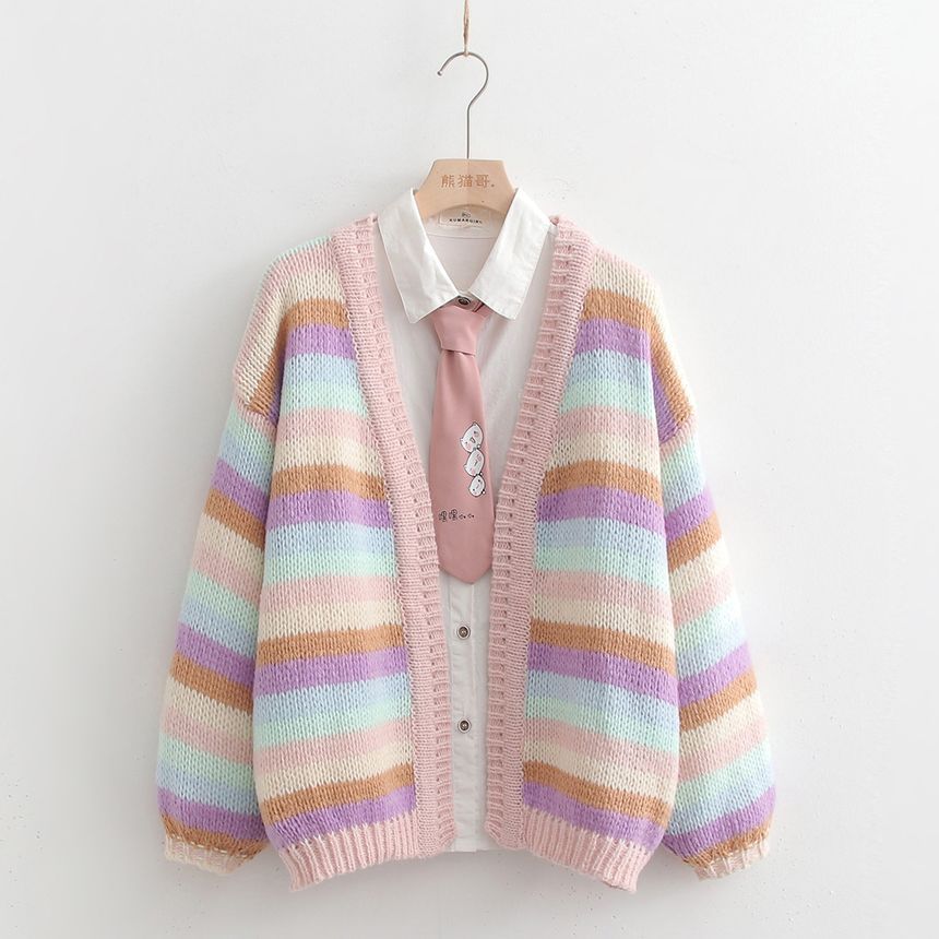 Color Block Striped Knit Jacket