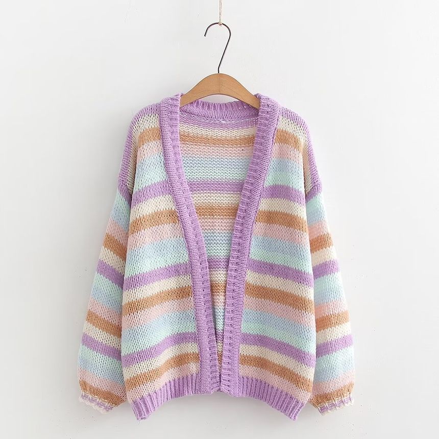 Color Block Striped Knit Jacket