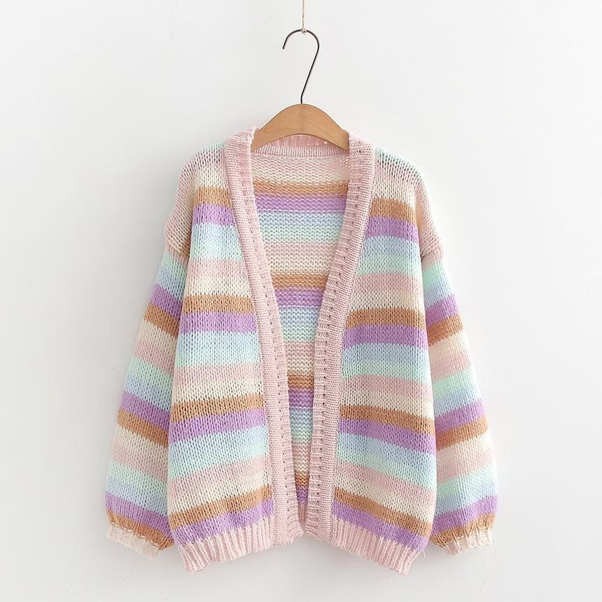 Color Block Striped Knit Jacket