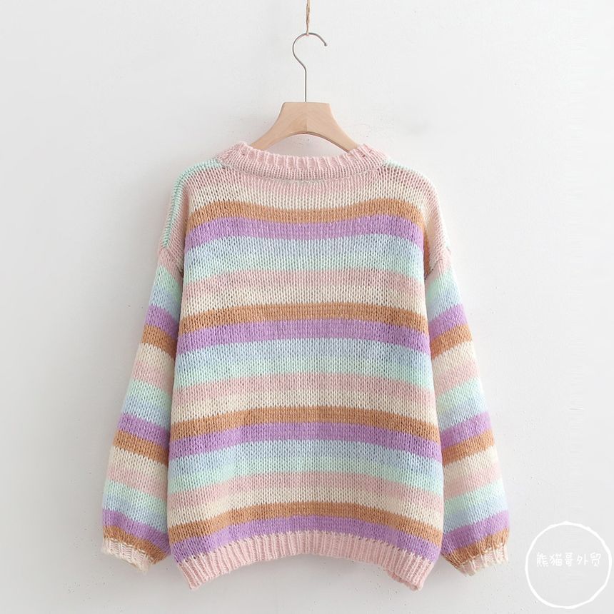 Color Block Striped Knit Jacket