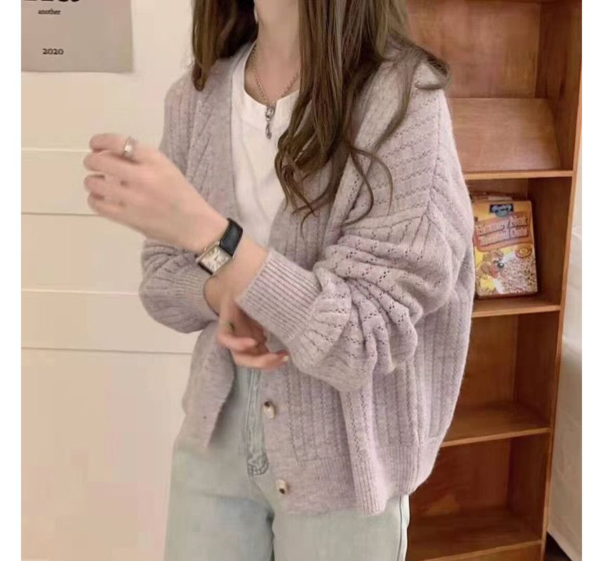 V-Neck Solid Lace Knit Sweater